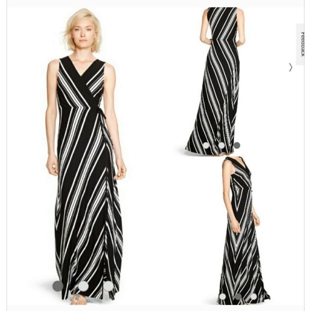 White House Black Market Long Maxi Dress Size XS Black White Striped Sleeveless
